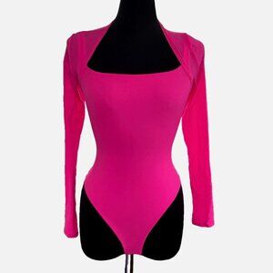 Kim Kardashian SKIMS Fits Everybody Shrug & Square Neck Body Suit, Neon Pink, S